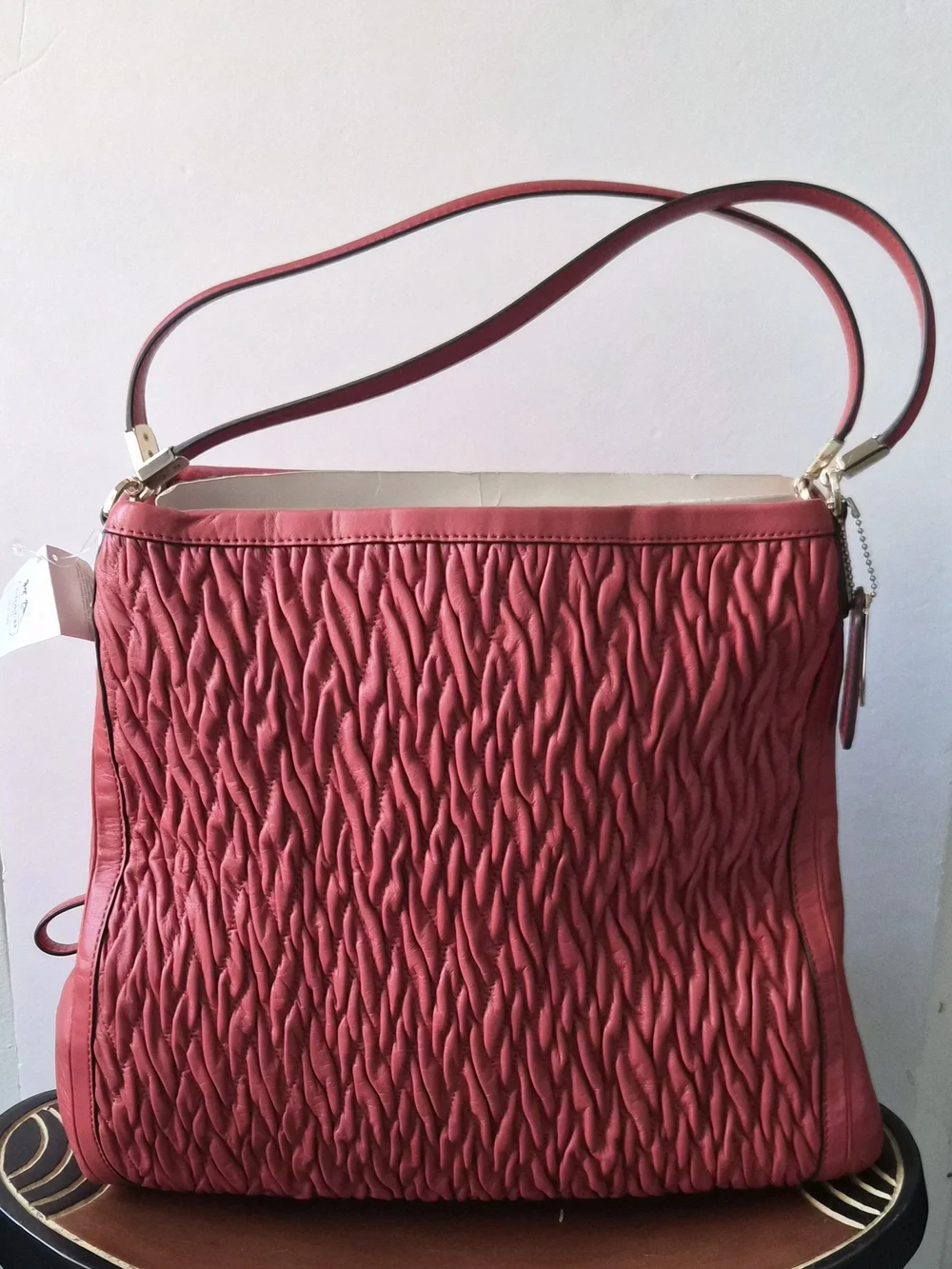 Textured Pink Shoulder Bag with Double Strap